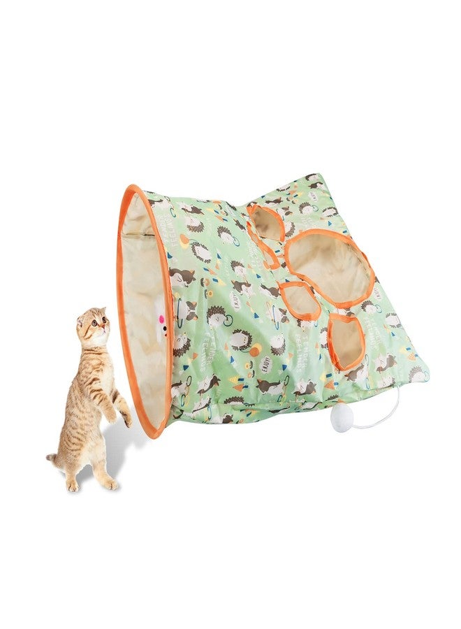 Andiker Cat Tunnel Bags for Indoor Cats, 13x17x12In Foldable Cat Crinkle Bag with 3 White Plush Balls and 1 Mouse 5 Holes for Kitten to Hide and Catch 3 Layers Cat Toy (Hedgehog) - Image 1